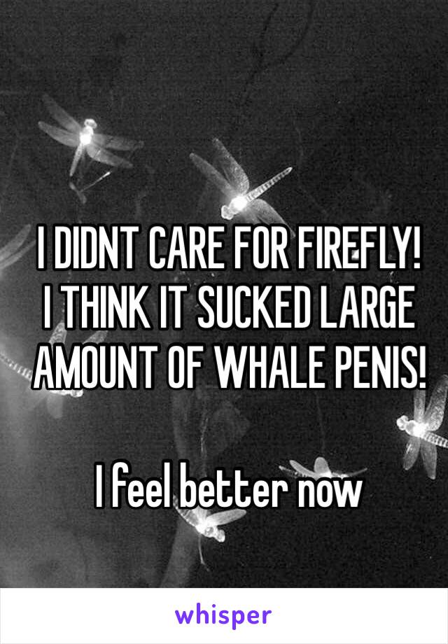 I DIDNT CARE FOR FIREFLY! 
I THINK IT SUCKED LARGE AMOUNT OF WHALE PENIS! 

I feel better now