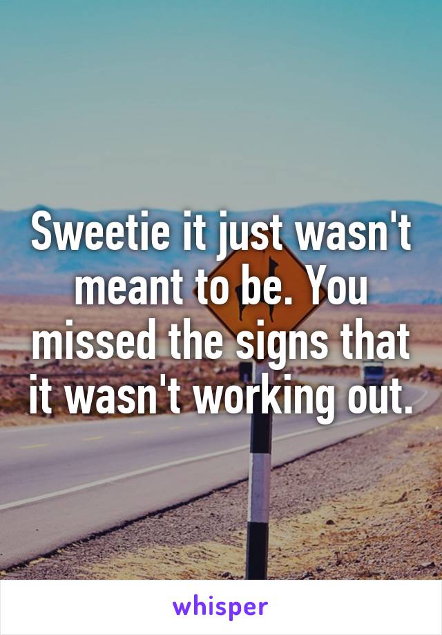 Sweetie it just wasn't meant to be. You missed the signs that it wasn't working out.