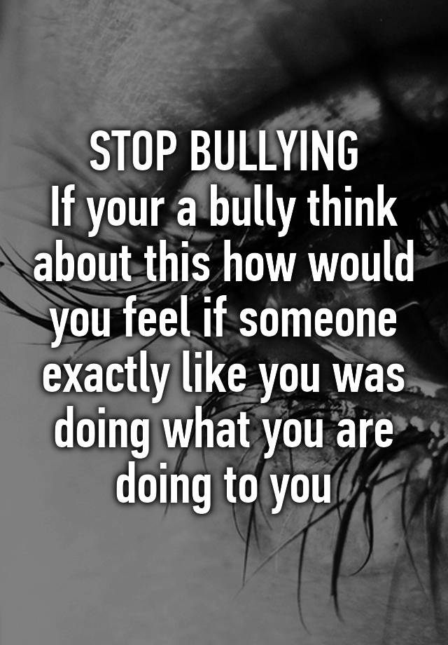 STOP BULLYING If your a bully think about this how would you feel if ...