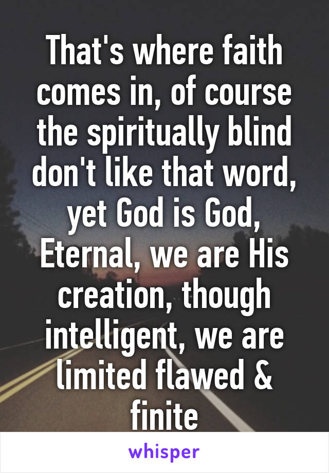 That's where faith comes in, of course the spiritually blind don't like that word, yet God is God, Eternal, we are His creation, though intelligent, we are limited flawed & finite