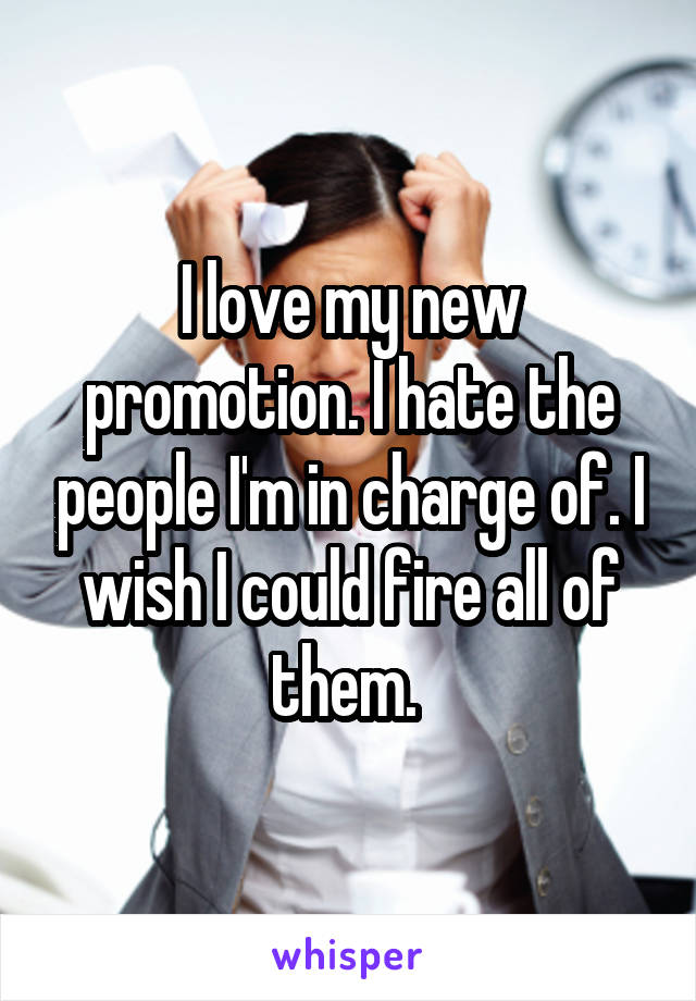 I love my new promotion. I hate the people I'm in charge of. I wish I could fire all of them. 