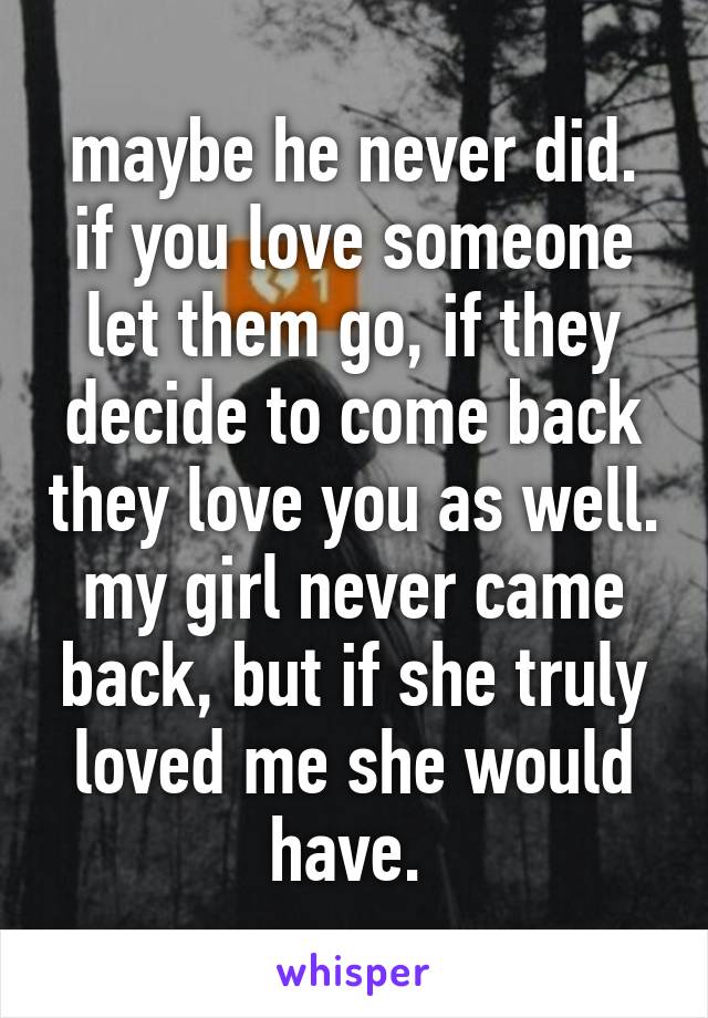 maybe he never did. if you love someone let them go, if they decide to come back they love you as well. my girl never came back, but if she truly loved me she would have. 