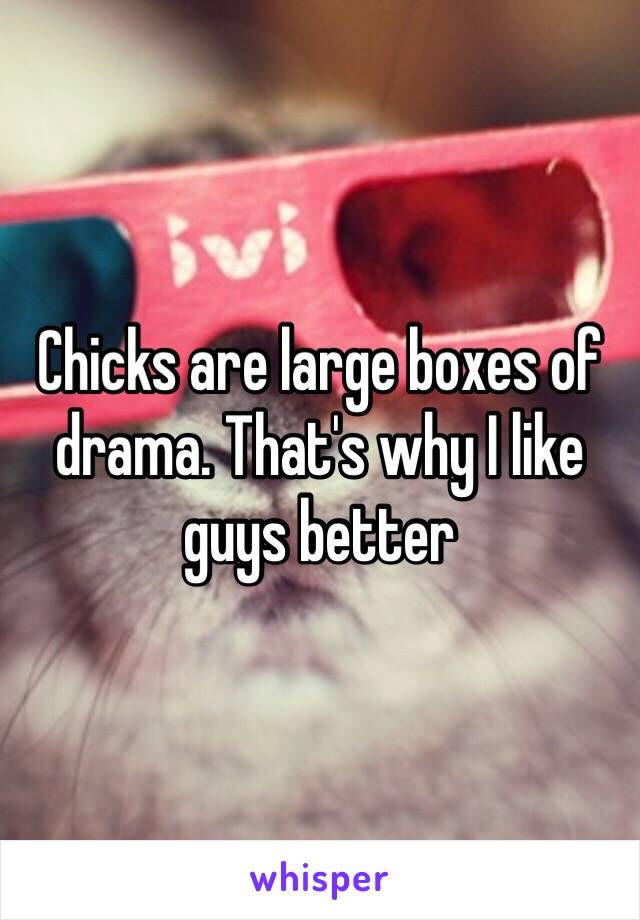 Chicks are large boxes of drama. That's why I like guys better