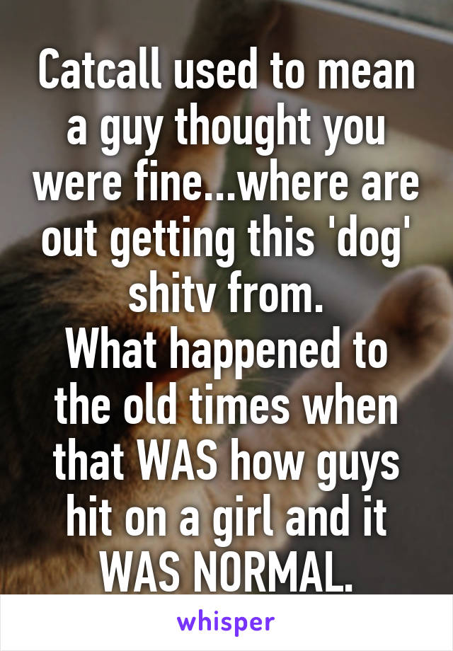 Catcall used to mean a guy thought you were fine...where are out getting this 'dog' shitv from.
What happened to the old times when that WAS how guys hit on a girl and it WAS NORMAL.