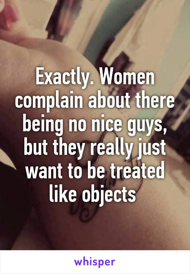 Exactly. Women complain about there being no nice guys, but they really just want to be treated like objects 