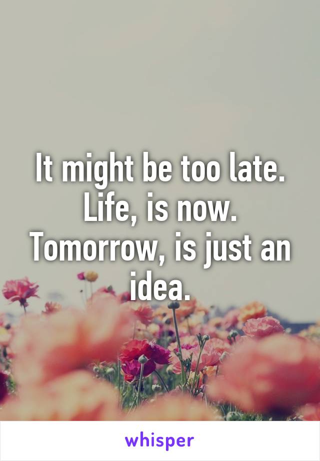 It might be too late.
Life, is now.
Tomorrow, is just an idea.