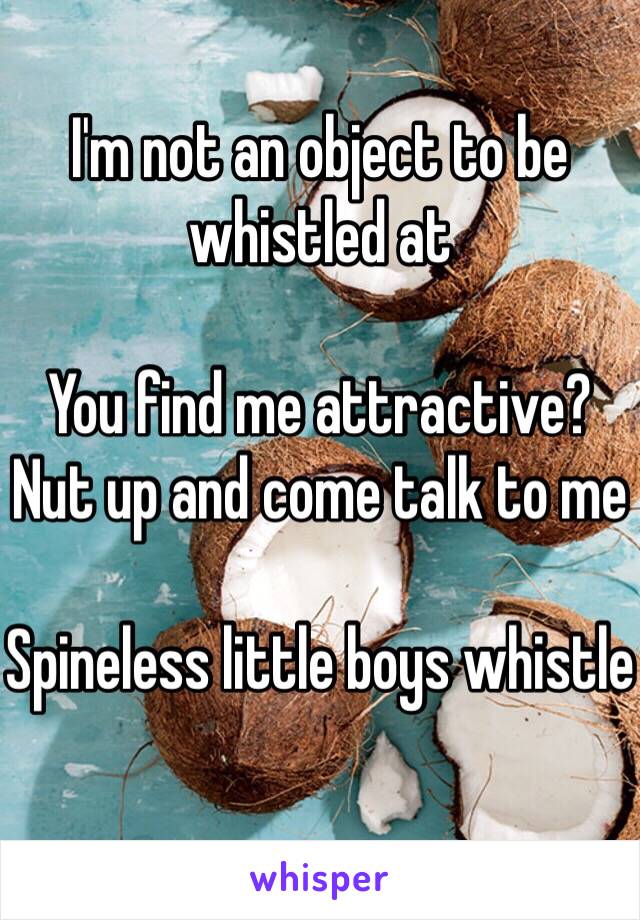 I'm not an object to be whistled at

You find me attractive? Nut up and come talk to me 

Spineless little boys whistle 