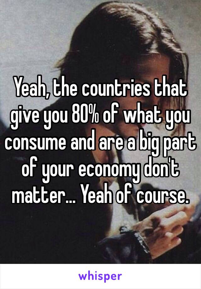 Yeah, the countries that give you 80% of what you consume and are a big part of your economy don't matter... Yeah of course. 