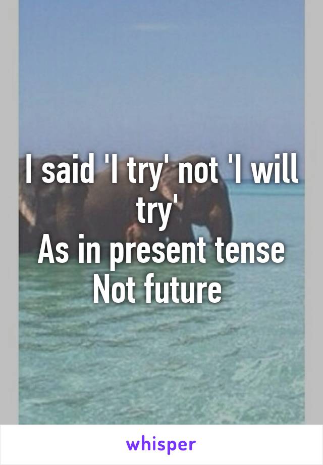 I said 'I try' not 'I will try' 
As in present tense
Not future 