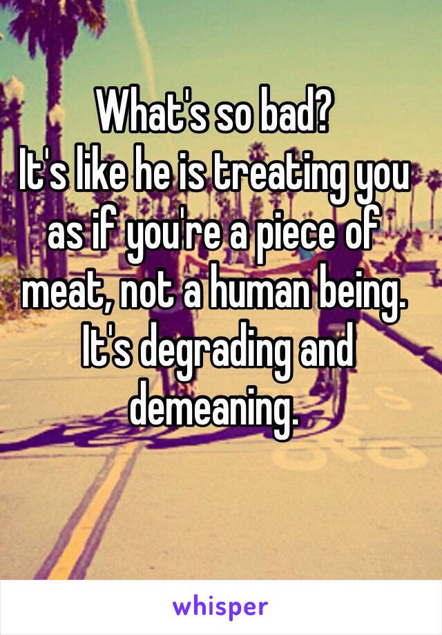 What's so bad?
It's like he is treating you as if you're a piece of meat, not a human being.
 It's degrading and demeaning.
