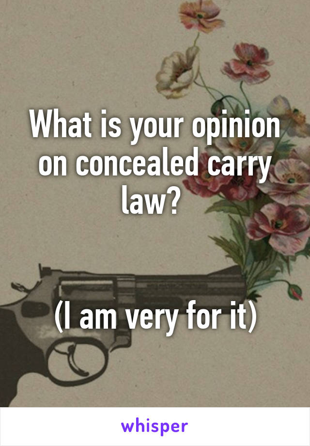 What is your opinion on concealed carry law? 


(I am very for it)