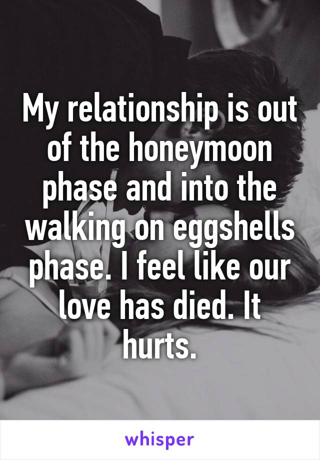 My relationship is out of the honeymoon phase and into the walking on eggshells phase. I feel like our love has died. It hurts.
