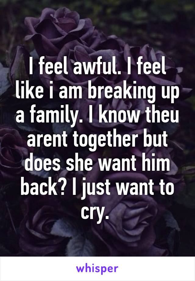 I feel awful. I feel like i am breaking up a family. I know theu arent together but does she want him back? I just want to cry. 
