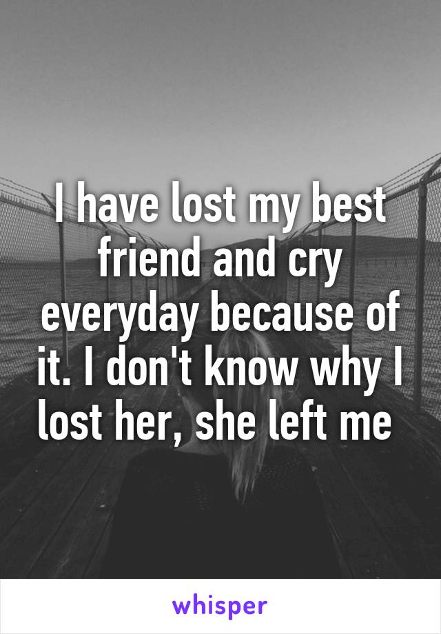 I have lost my best friend and cry everyday because of it. I don't know why I lost her, she left me 