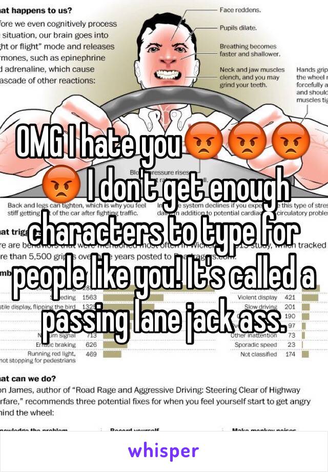 OMG I hate you😡😡😡😡 I don't get enough characters to type for people like you! It's called a passing lane jack ass. 