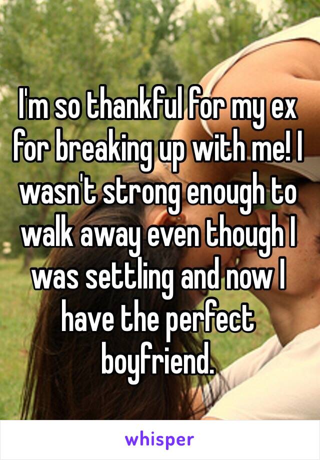 I'm so thankful for my ex for breaking up with me! I wasn't strong enough to walk away even though I was settling and now I have the perfect boyfriend. 