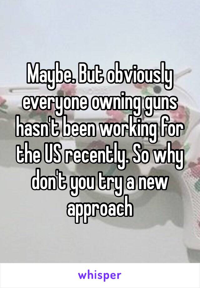 Maybe. But obviously everyone owning guns hasn't been working for the US recently. So why don't you try a new approach