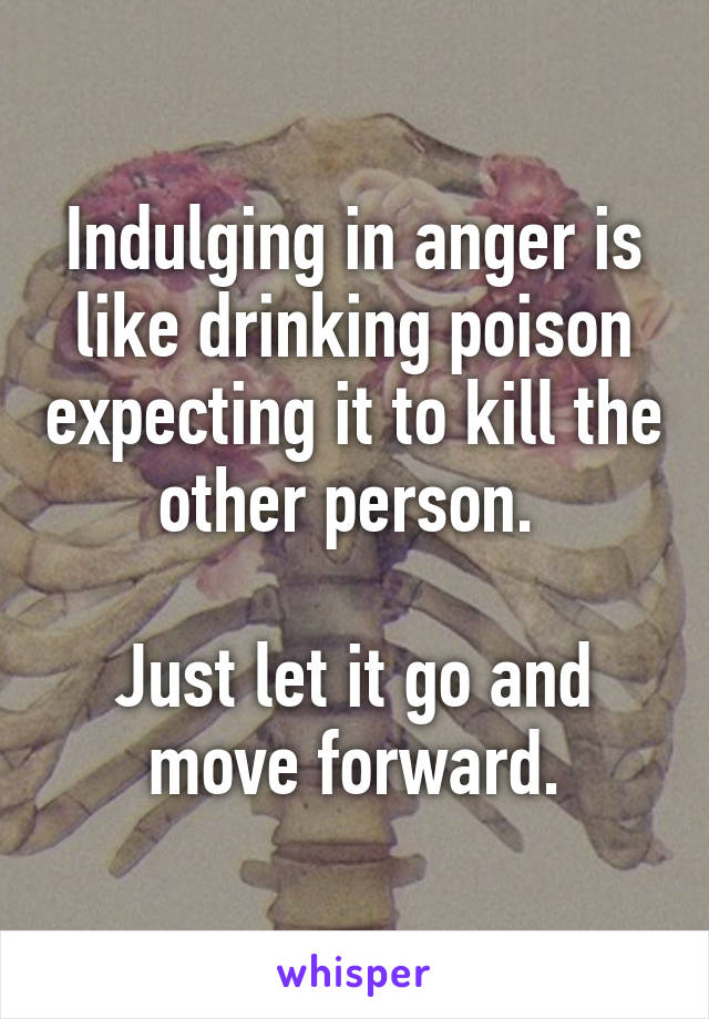 Indulging in anger is like drinking poison expecting it to kill the other person. 

Just let it go and move forward.