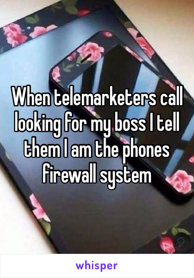 When telemarketers call looking for my boss I tell them I am the phones firewall system 