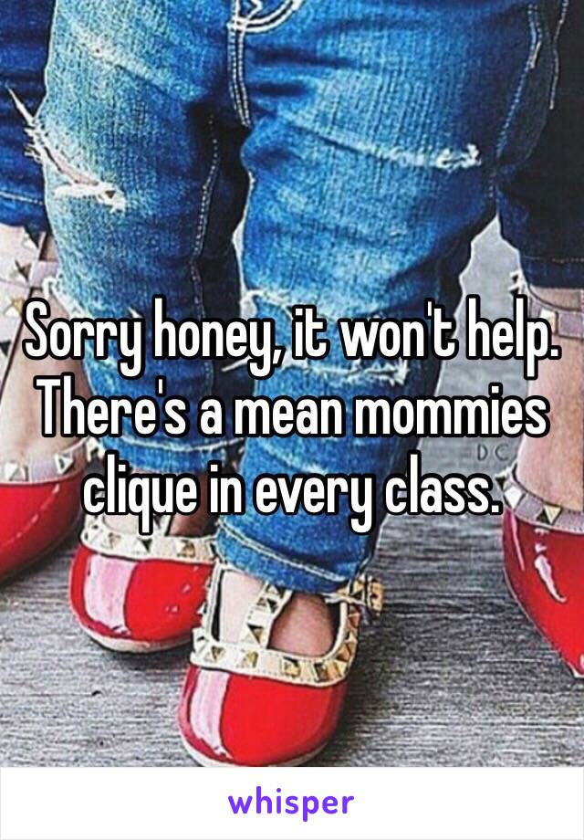 Sorry honey, it won't help. There's a mean mommies clique in every class. 