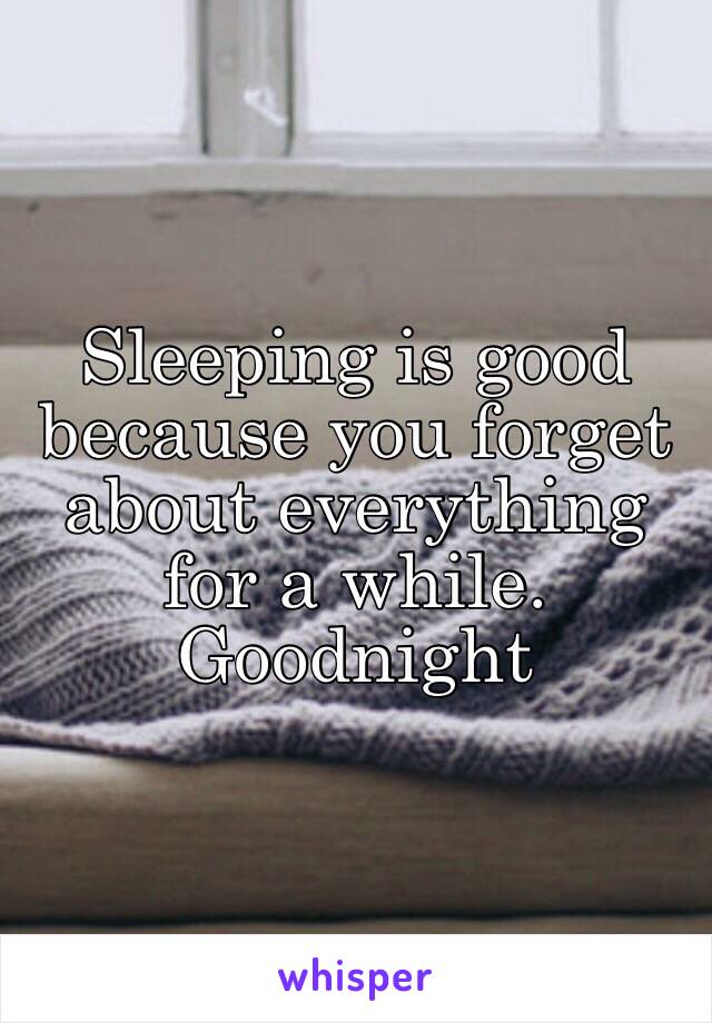 Sleeping is good because you forget about everything for a while. Goodnight