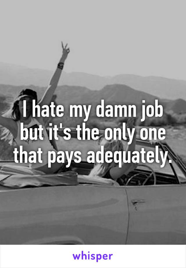 I hate my damn job but it's the only one that pays adequately.