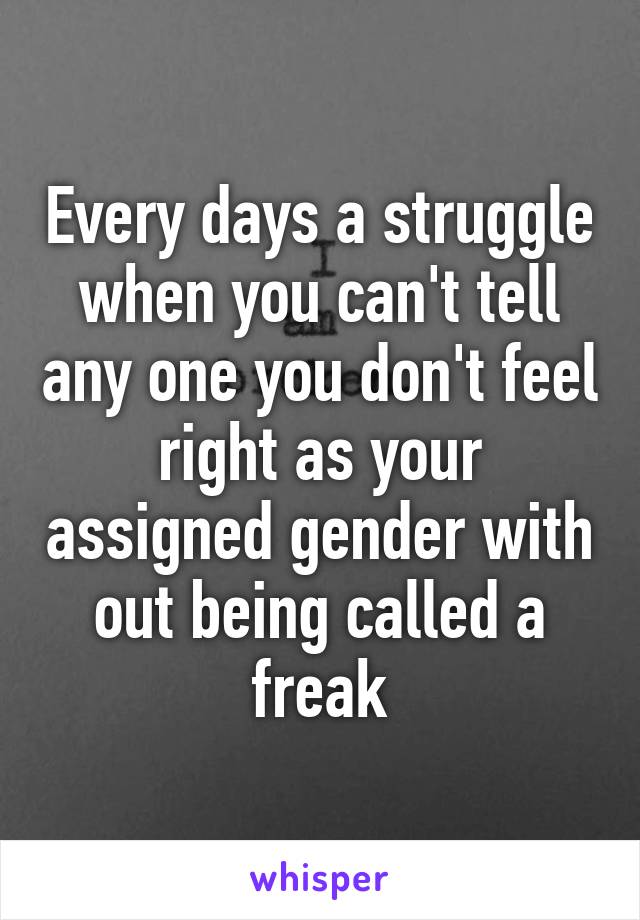 Every days a struggle when you can't tell any one you don't feel right as your assigned gender with out being called a freak