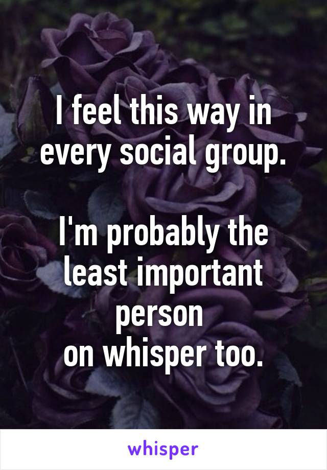 I feel this way in every social group.

I'm probably the least important person 
on whisper too.