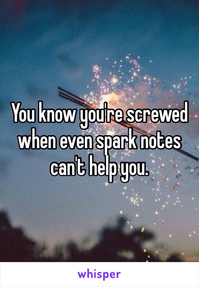 You know you're screwed when even spark notes can't help you. 