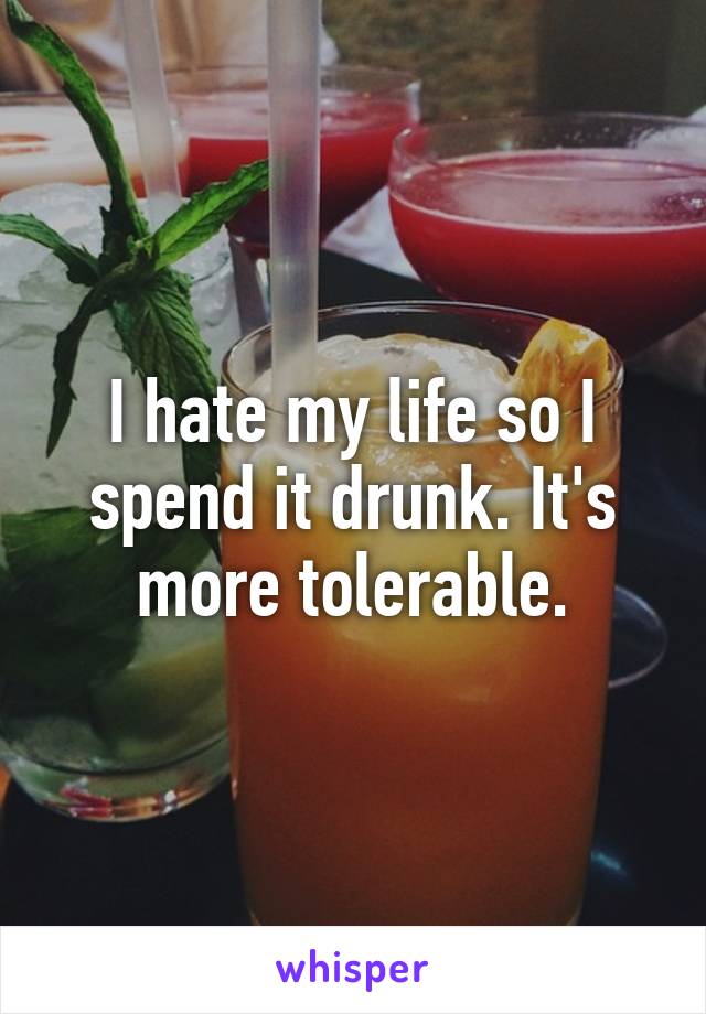I hate my life so I spend it drunk. It's more tolerable.