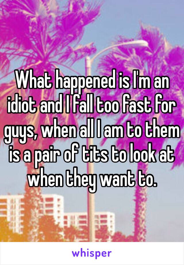 What happened is I'm an idiot and I fall too fast for guys, when all I am to them is a pair of tits to look at when they want to.