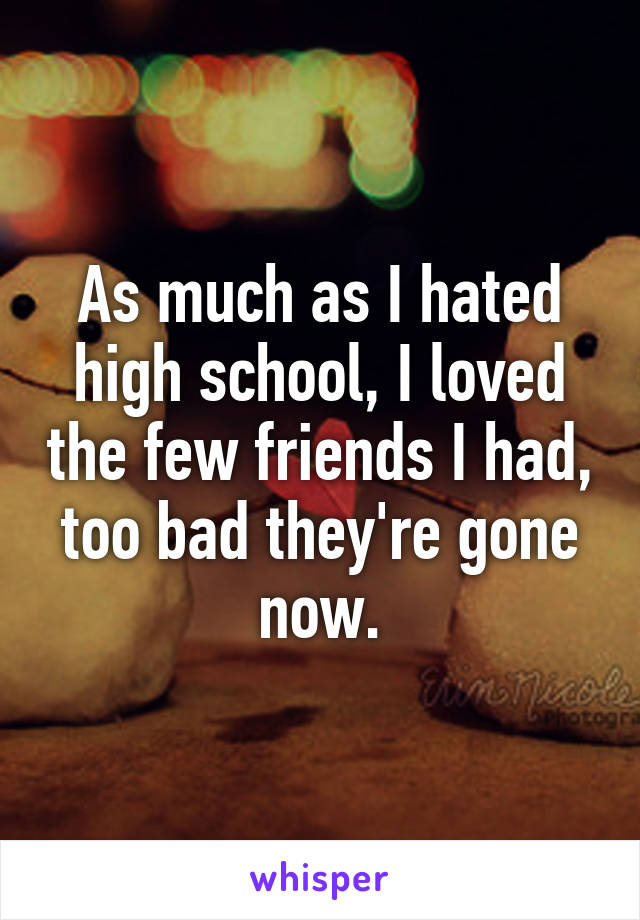 As much as I hated high school, I loved the few friends I had, too bad they're gone now.