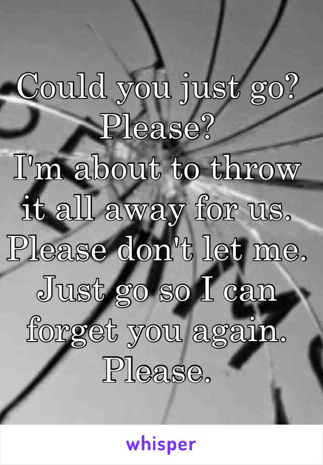 Could you just go? 
Please?
I'm about to throw it all away for us. 
Please don't let me. 
Just go so I can forget you again. 
Please. 