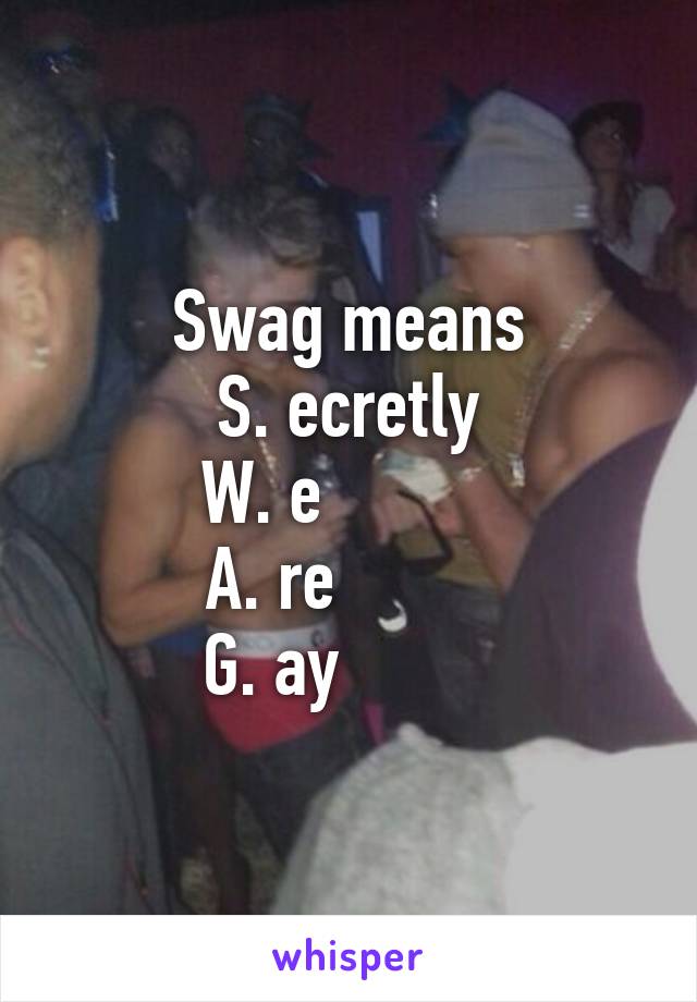 Swag means
S. ecretly
W. e          
A. re         
G. ay         