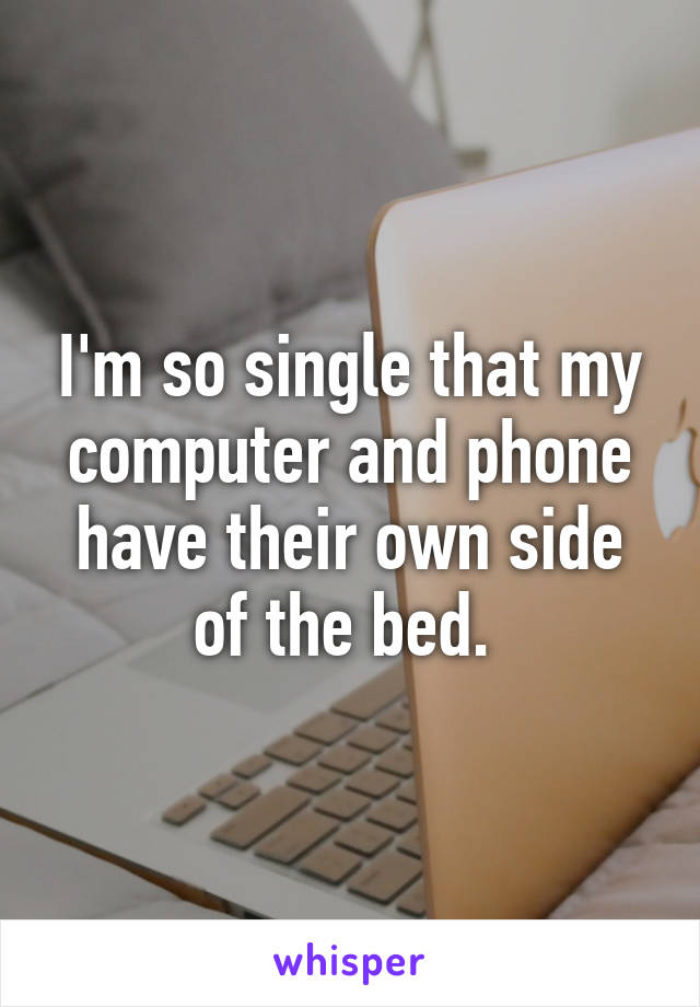 I'm so single that my computer and phone have their own side of the bed. 