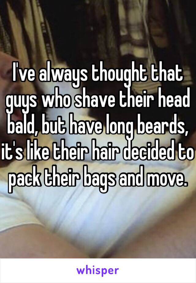 I've always thought that guys who shave their head bald, but have long beards, it's like their hair decided to pack their bags and move.