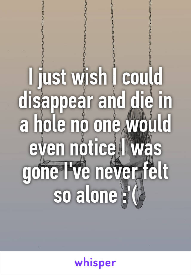 I just wish I could disappear and die in a hole no one would even notice I was gone I've never felt so alone :'(
