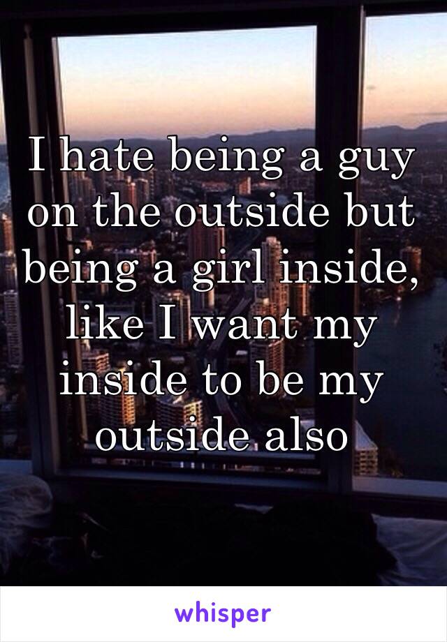 I hate being a guy on the outside but being a girl inside, like I want my inside to be my outside also