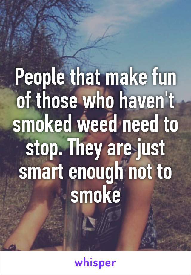 People that make fun of those who haven't smoked weed need to stop. They are just smart enough not to smoke