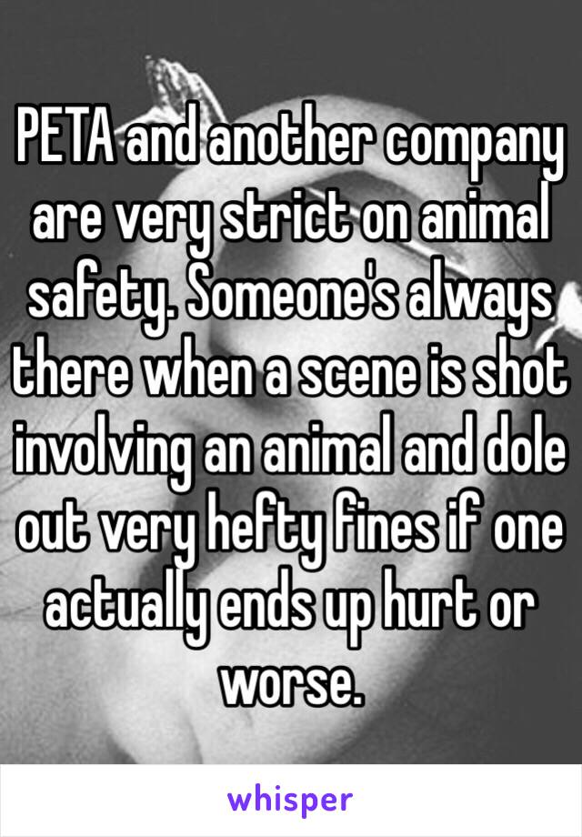 PETA and another company are very strict on animal safety. Someone's always there when a scene is shot involving an animal and dole out very hefty fines if one actually ends up hurt or worse. 