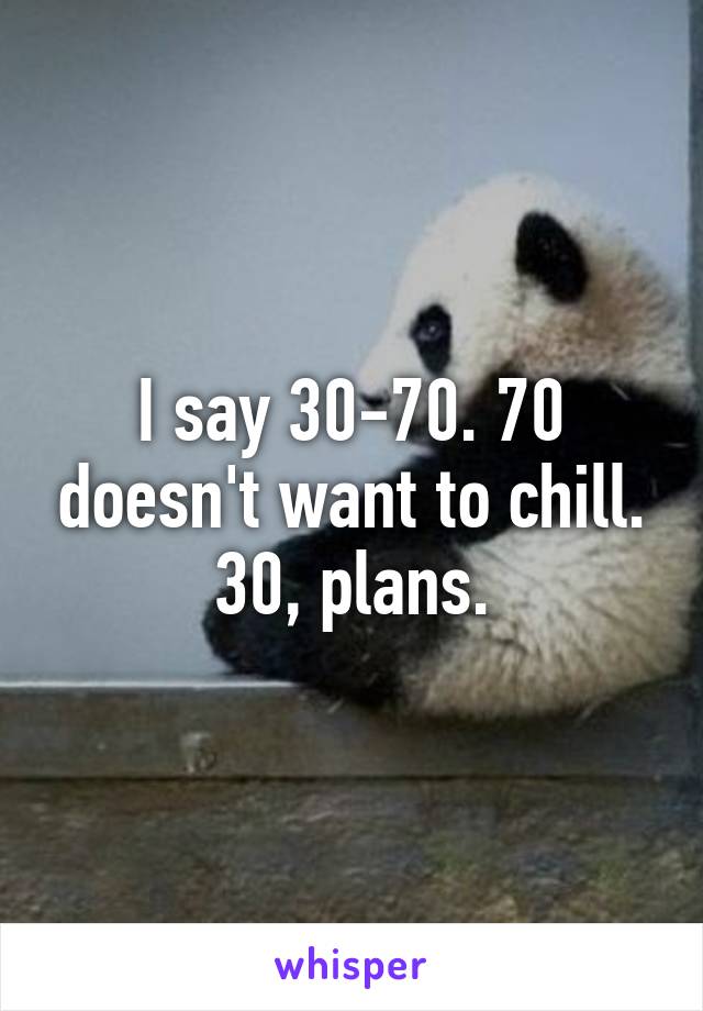I say 30-70. 70 doesn't want to chill. 30, plans.