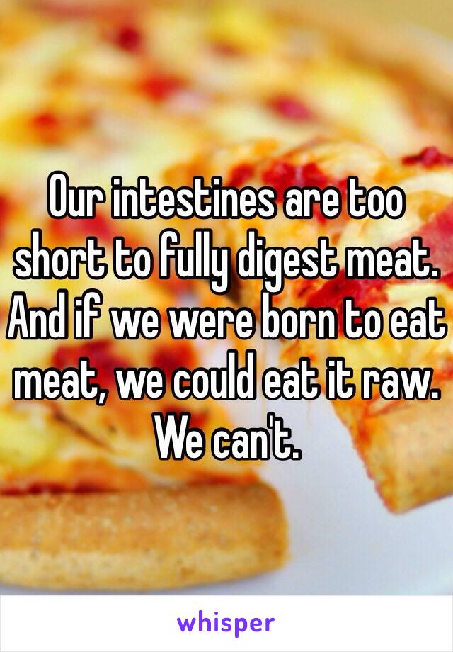 Our intestines are too short to fully digest meat. And if we were born to eat meat, we could eat it raw. We can't. 