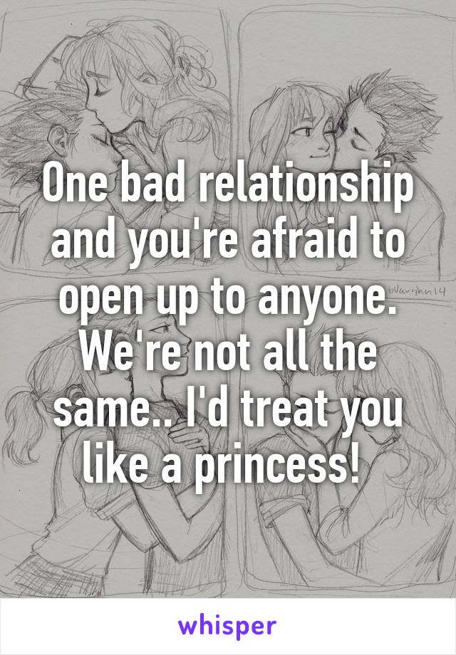 One bad relationship and you're afraid to open up to anyone. We're not all the same.. I'd treat you like a princess! 