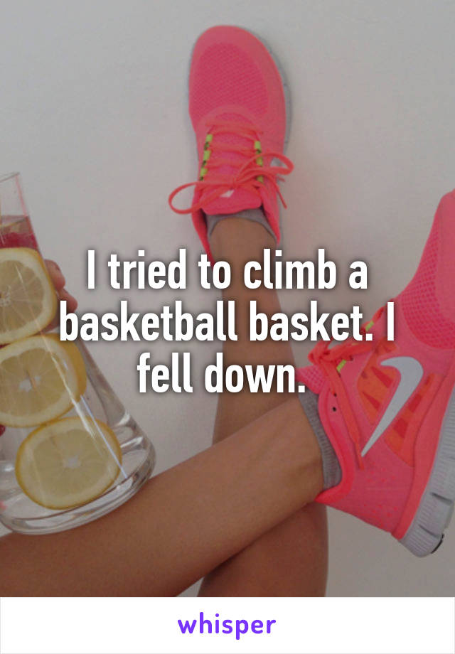 I tried to climb a basketball basket. I fell down. 