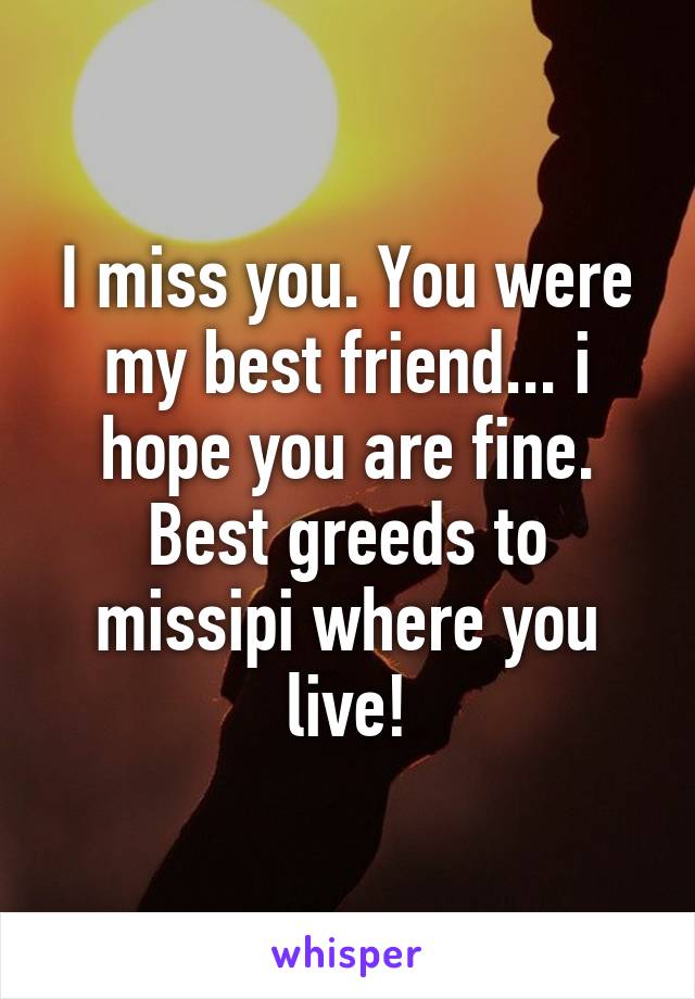 I miss you. You were my best friend... i hope you are fine. Best greeds to missipi where you live!