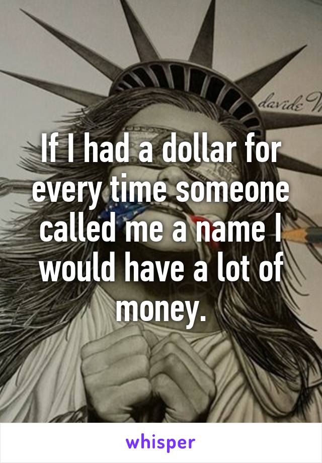If I had a dollar for every time someone called me a name I would have a lot of money.