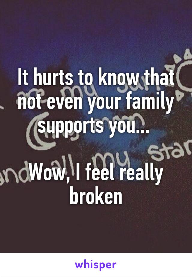 It hurts to know that not even your family supports you... 

Wow, I feel really broken