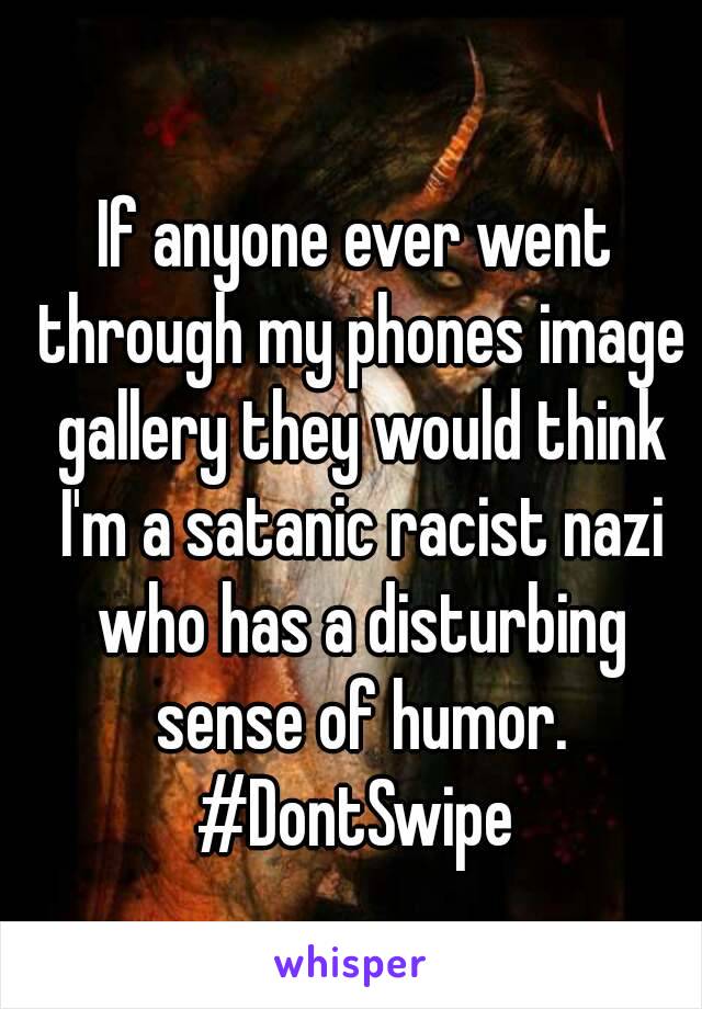 If anyone ever went through my phones image gallery they would think I'm a satanic racist nazi who has a disturbing sense of humor.
#DontSwipe
