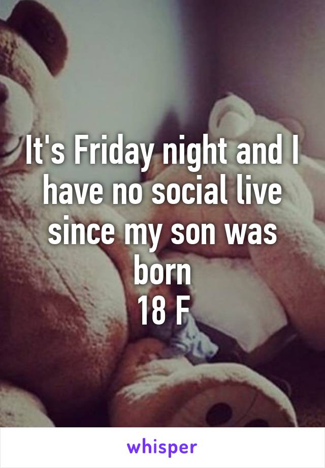 It's Friday night and I have no social live since my son was born
18 F