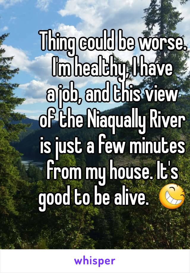 Thing could be worse.
I'm healthy, I have
a job, and this view
of the Niaqually River
is just a few minutes
from my house. It's
good to be alive.  😆